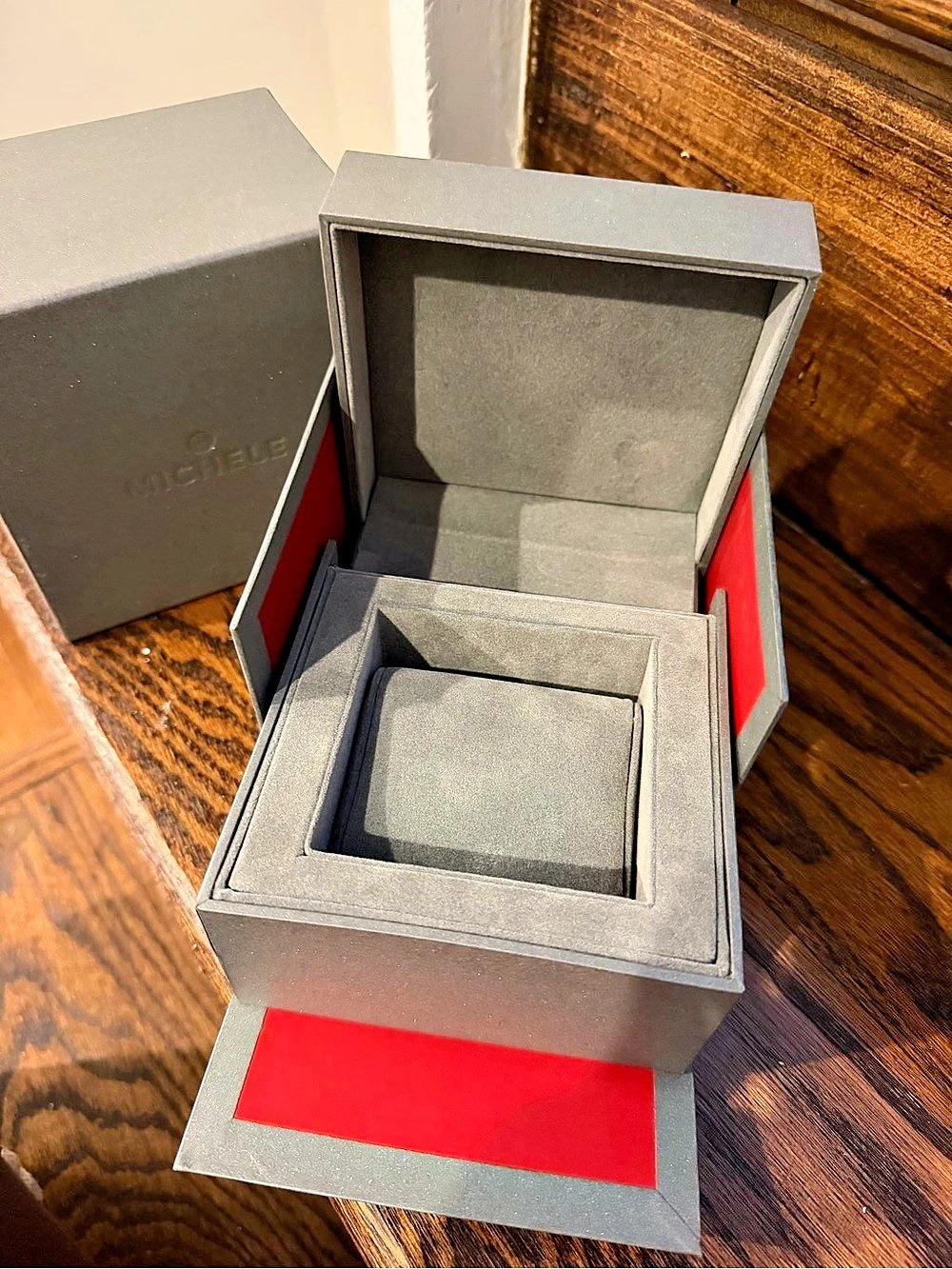 Michelle Jewelry Watch Box in Gray & Red Like New